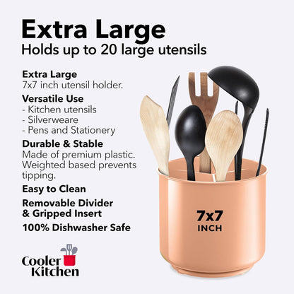 Cooler Kitchen Jumbo Extra Large Sturdy Rotating Black Utensil Holder Caddy with No-Tip Weighted Base, and Gripped Insert - Rust Proof and Dishwasher Safe Kitchen Utensils Holder