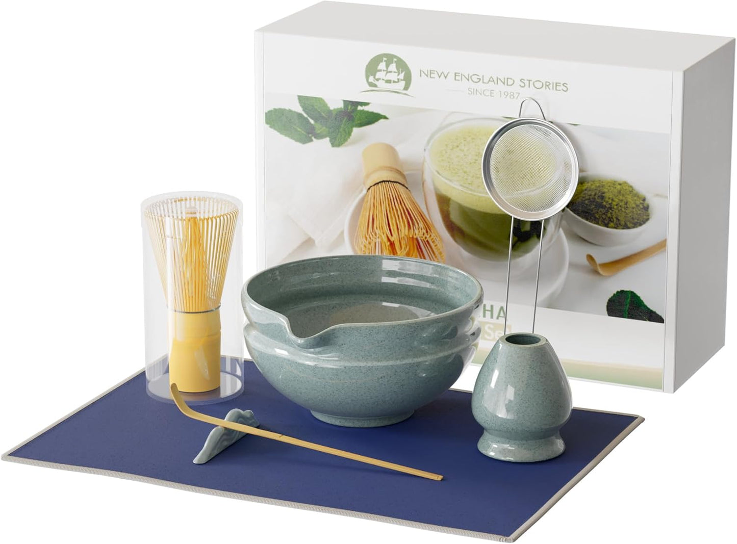 Matcha Whisk Set, Perfect Matcha Kit for Matcha Lovers Includes Ceramic Bowl, Bamboo Whisk, Holder, Scoop, Sifter & Cloth - 7 Pcs Matcha Kit