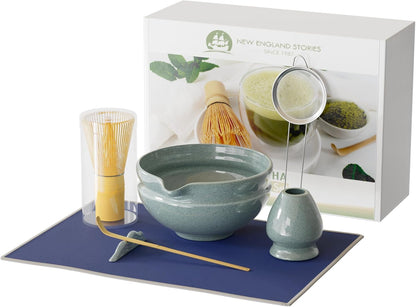 Matcha Whisk Set, Perfect Matcha Kit for Matcha Lovers Includes Ceramic Bowl, Bamboo Whisk, Holder, Scoop, Sifter & Cloth - 7 Pcs Matcha Kit