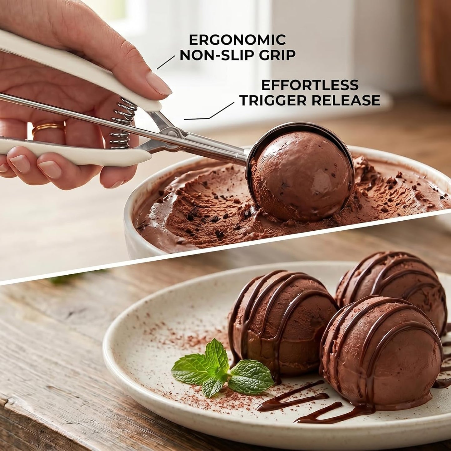 Ice Cream Scoop, 18/8 Stainless Steel Cookie Scoop, Cookie Scoops for Baking, 2 Tbsp/ 30 ml/ 1 oz Cookie Dough Scoop, Ice Cream Scooper with Trigger Release, Cookie Scooper for Baking