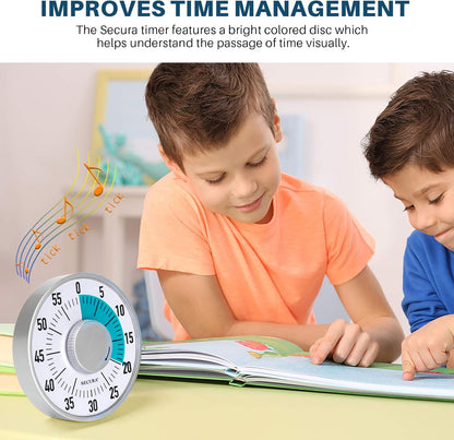 Secura 60-Minute Rainbow Visual Timer 6-Inch Mechanical Countdown Timers for Teaching, Meeting, Cooking, Working - Timer for Kids with Magnetic Backing (Blue)
