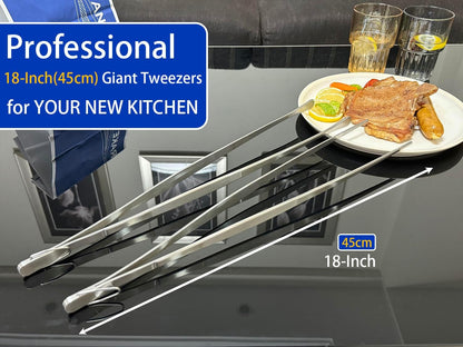 JETKONG 2 Pcs 12-Inch Kitchen Tweezers Fine Tweezer Tongs, Extra-Long Stainless Steel Cooking Tweezers (Silver)