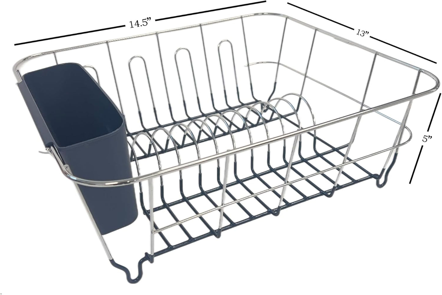 Dish Drying Rack & Cutlery Holder 2 Piece Set - Compact Sink-Fitting Dish Drainer with Rubberized Undercoating, Space-Saving Kitchen Organizer for Plates, Cups, Bowls & Utensils in Sink, Silver