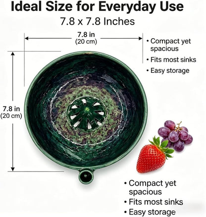 The Original Artisan Swirling Berry Bowl, Self Rinsing Berry Bowl with Drain Holes, Vortex Fruit Washing Design, Automatic Rotating Strainer Basket for Berries Vegetables Serving (1PCS*B)