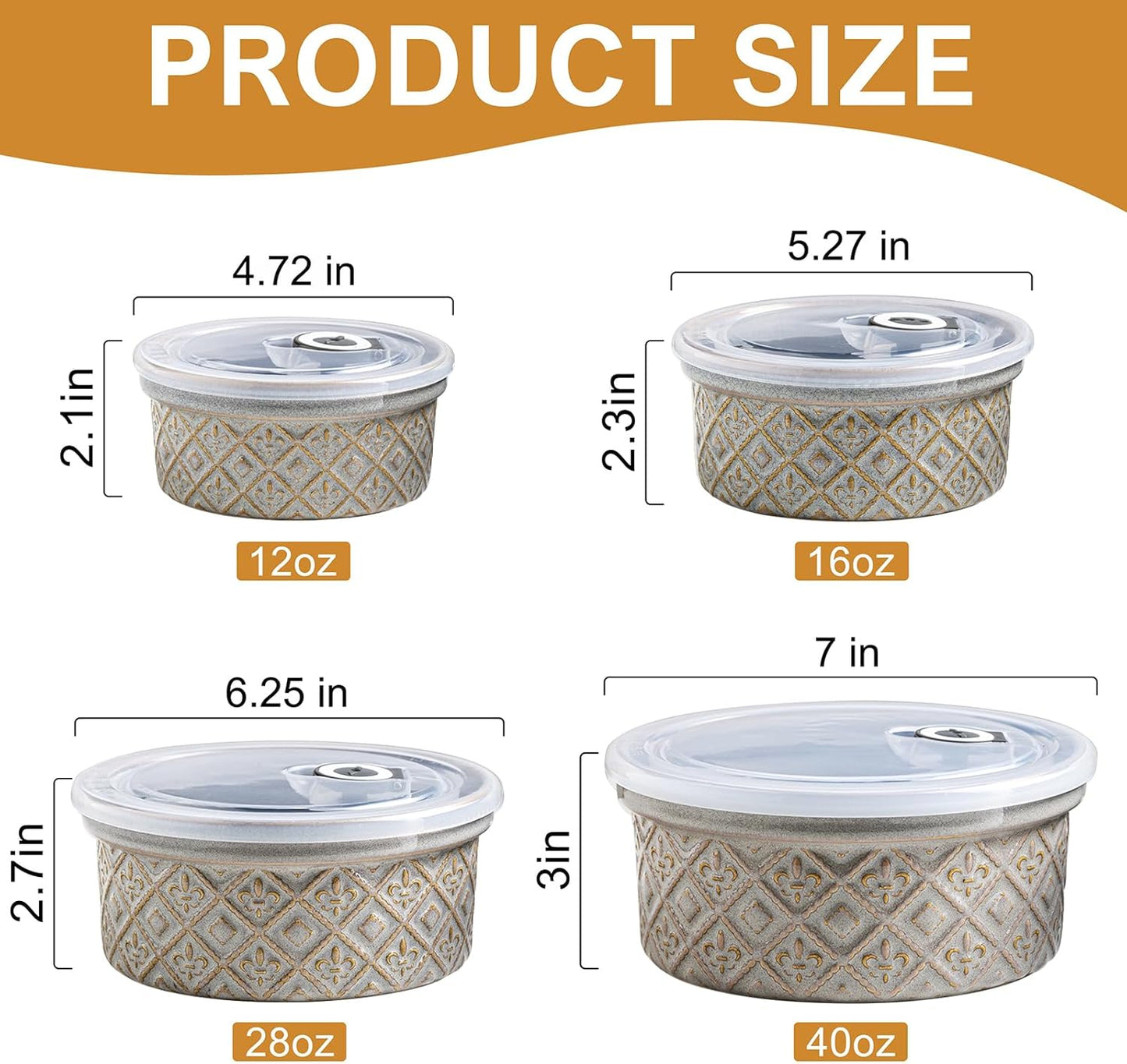 40 Oz Ramekins Ceramic Airtight Bowls Set of 4 - Large Mixing Bowls with Lids Set for Salad, Pho, Soup, Pasta, Dessert, Serving, Oatmeal, Baking Dishes, Dishwasher & Microwave Safe, Beige
