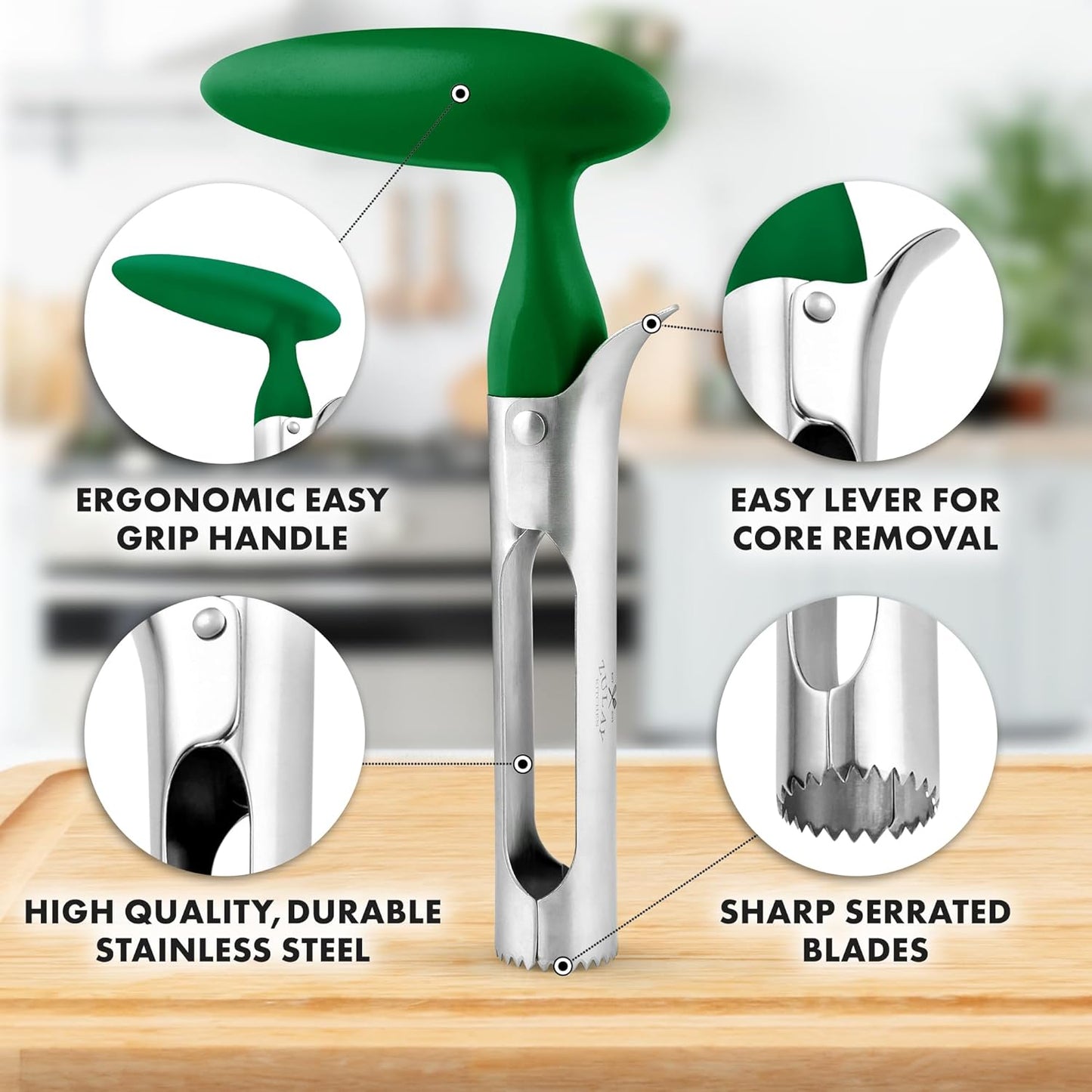 Zulay Kitchen Stainless Steel Pineapple Corer & Slicer – Heavy Duty Pineapple Cutter & Eye Removal Tool – Effortless Core Remover Tool with Sharp Reinforced Blade & Ergonomic Handle - Black