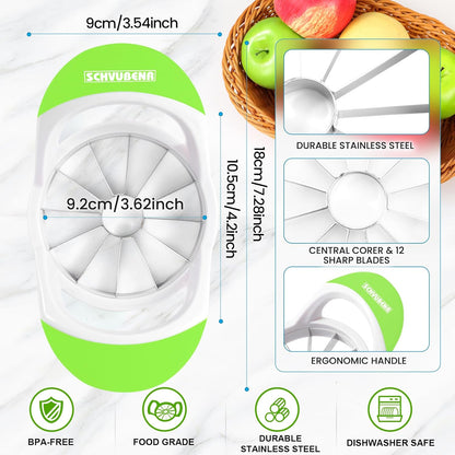 SCHVUBENR 3.5 Inch Apple Slicer with 12 Sharp Blades - Professional Apple Cutter - Stainless Steel Apple Corer - Super Sharp Apple Slicer and Corer - Slice Apple with Ease(Black)