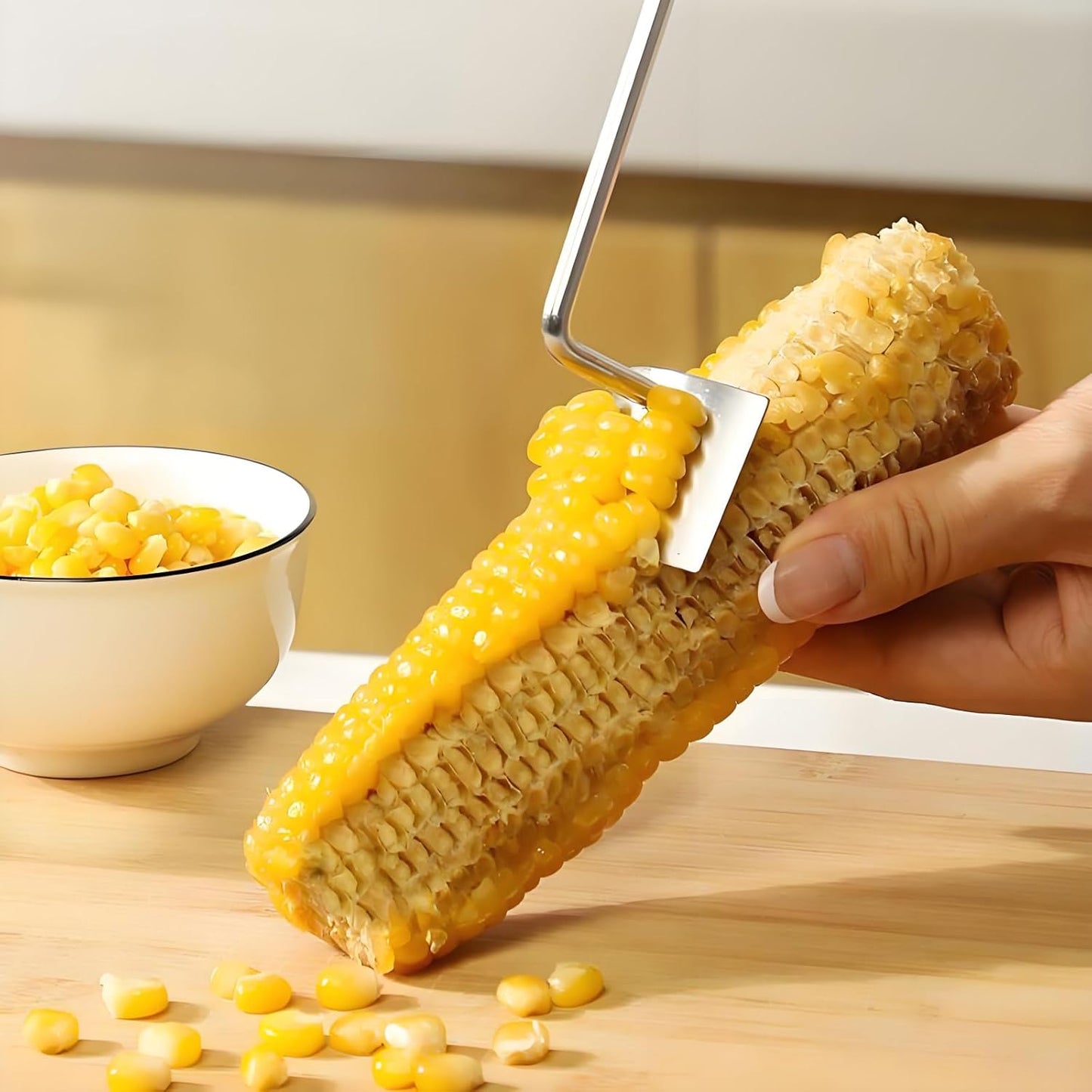 2Pcs Corn Peeler for Corn on The Cob Stripper Tool, Long Handle Stainless Steel Corn Stripping Tool Kernel Remover (Silver+Brown)