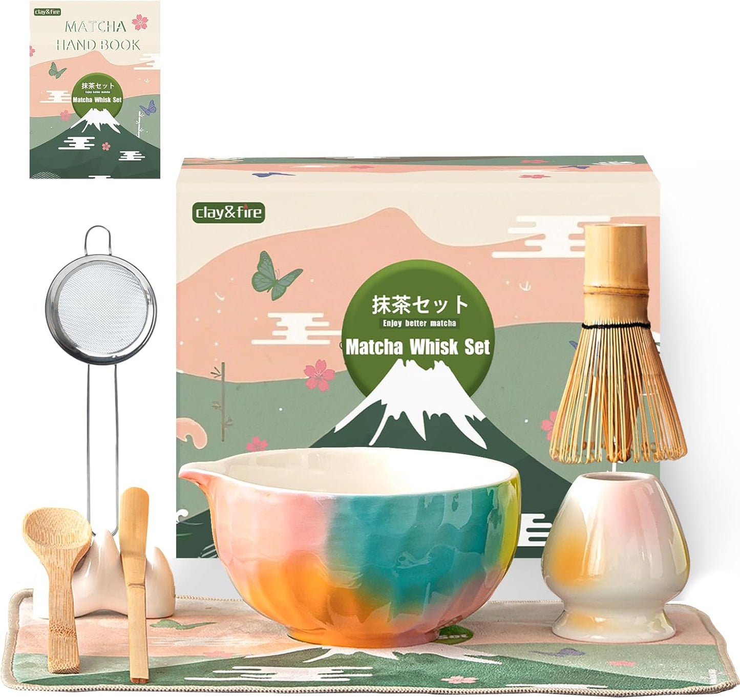 Clay&Fire Matcha Whisk Set, 9 pcs Ceramic Matcha Set, Gifts for Women,Matcha Bowl with Spout and Whisk, Matcha Kit for Matcha Lovers, Gift Mother's Day, Birthday, Anniversary