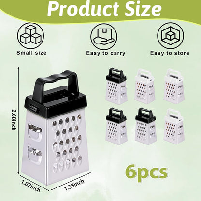 Ptwola 6 Pcs Mini Cheese Grater Professional Box Grater Stainless Steel Fine Coarse Handheld Slicer with 4 Sides Small Box Food Shredder Safe Zester for Kitchen Cheese Garlic Ginger Vegetable Potatoes