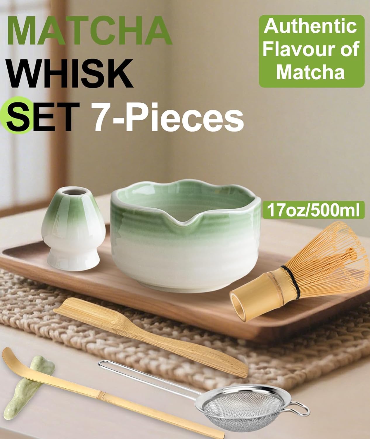 JBER Matcha Whisk Set, Ceramic Matcha Set Includes Bowl & Holder, Bamboo Whisk (Chasen), Sifter, Scoop, Spoon & Rest - 7PCS Matcha Kit Gift for Matcha Lovers & Beginners, Gradient Pink