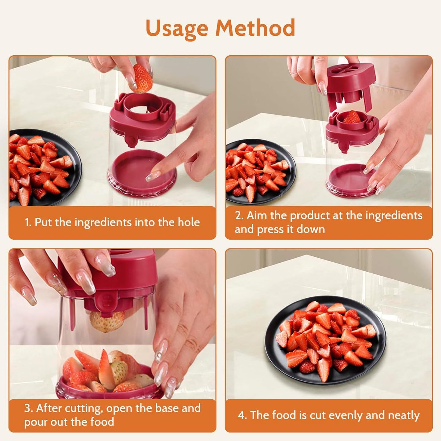 Fruit Slicer Cup: Strawberry Slicer - Tomato Grape Cutter Cup - Egg Slicers - Quarter Extrusion Fruit Divider - Strawberry Cutter Kitchen Gadgets Speed Cutters for Banana Grape Egg (Red)