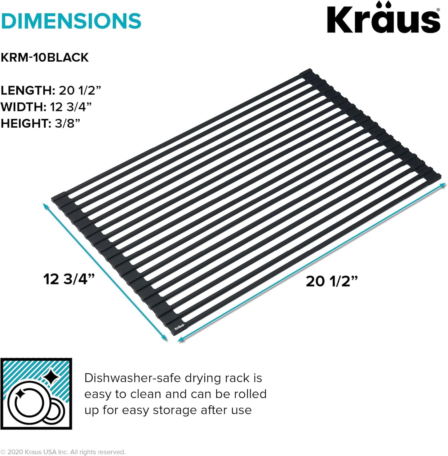 Kraus Multipurpose Over-Sink Roll-Up Dish Drying Rack, Colander and Trivet in Dark Grey, KRM-10DG