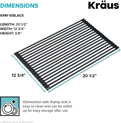 Kraus Multipurpose Over-Sink Roll-Up Dish Drying Rack, Colander and Trivet in Dark Grey, KRM-10DG