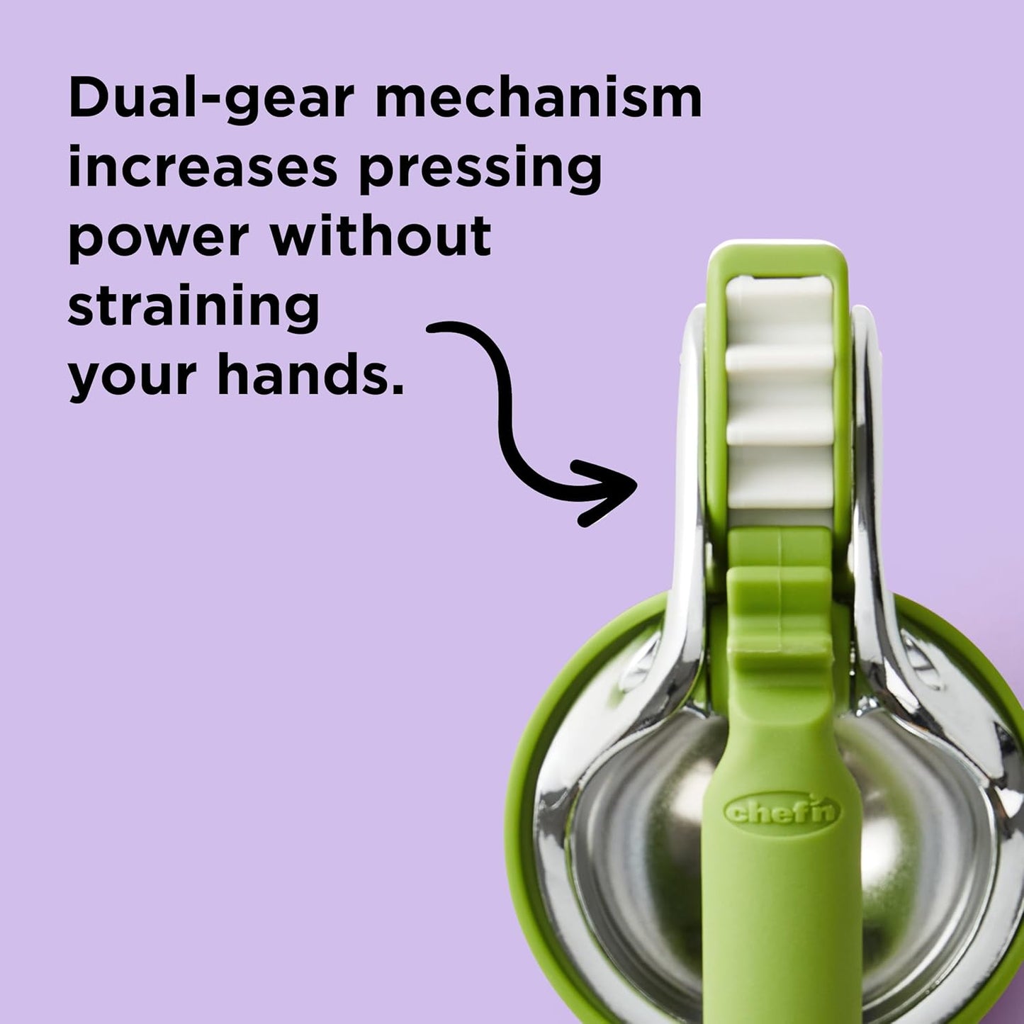 Chef'n FreshForce Lemon Squeezer Citrus Juicer, Manual Hand Press with Dual-Gear Power for Maximum Juice Extraction, Durable, Lime Green