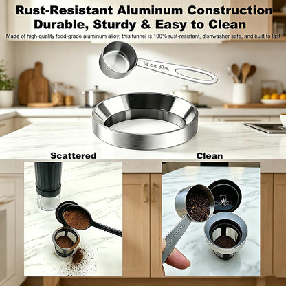 Reusable K Cup Refill Kit, 304 Stainless Steel 30ML Coffee Scoop & Aluminum Dosing Funnel, Fits Keurig 1.0 & 2.0 Reusable Metal/Plastic K-Cups Silver