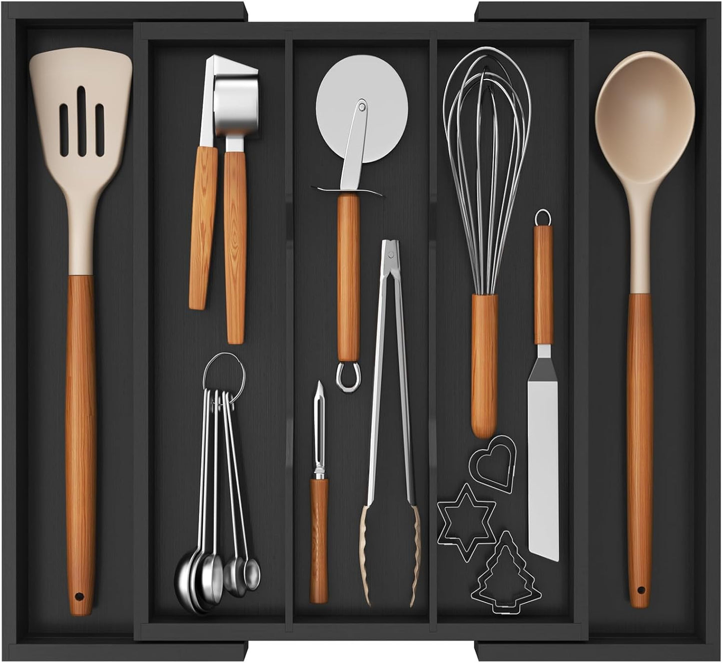 Lifewit Utensil Organizer for Kitchen Drawer, Expandable Cooking Utensil Tray, Cutlery Silverware Flatware Holder, Wood Adjustable Spatula Tools Storage Divider, 8.9-15.8 x 15.75, Natural