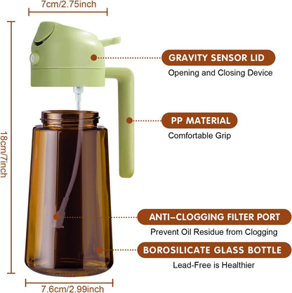 YARRAMATE 2Pcs 16oz/470ml Dark Brown Oil Sprayer for Cooking with Stickers, Food-grade Premium 2 in 1 Olive Oil Dispenser Bottle for Kitchen Gadgets, Air Fryer, Salad, Frying, BBQ (Black&OliveGreen)