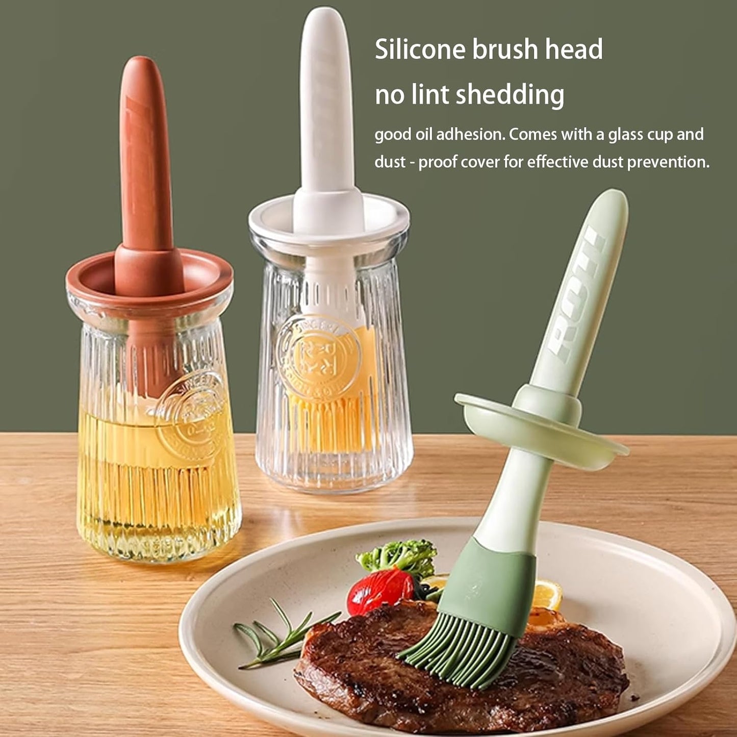 Food Grade Silicone Basting Brush with Integrated Oil Bottle - Heat Resistant, Household Kitchen Use for Pancake, Grilling & Barbecue (Green)