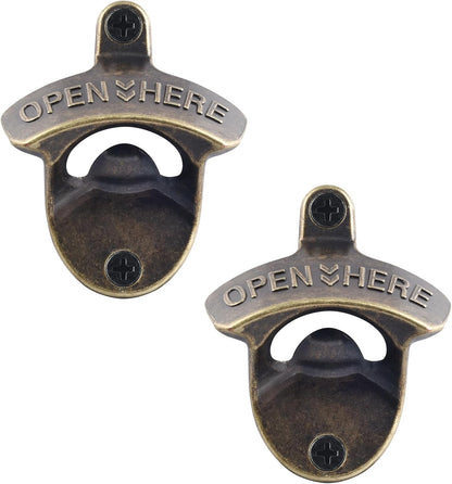Vintage Copper Bottle Cap Opener Wall Mount, Retro Beer Bottle Opener with Screws for Homes Kitchen (Pack of 2)