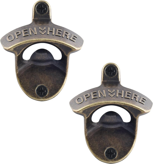 Vintage Copper Bottle Cap Opener Wall Mount, Retro Beer Bottle Opener with Screws for Homes Kitchen (Pack of 2)