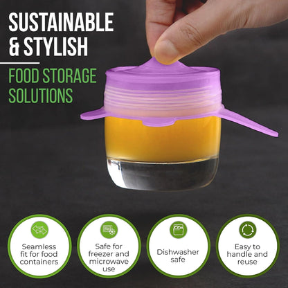 Reusable Silicone Stretch Lids for Food Storage in Fridge - Elastic Heat-Resistant Bowl Covers, Cups, Cans, Jars - Universal Food Grade Lid for Round and Rectangle Containers - Dishwasher Safe -7 Pack