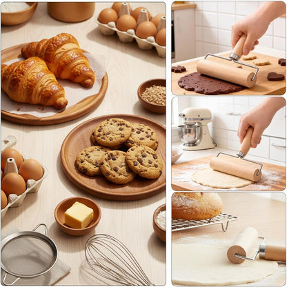 Jeffdad Small Rolling Pin, Wooden Dough Roller with Handle Pizza Roller Non-Stick Mini Dough Rolling Pin for Home Kitchen Baking Cooking