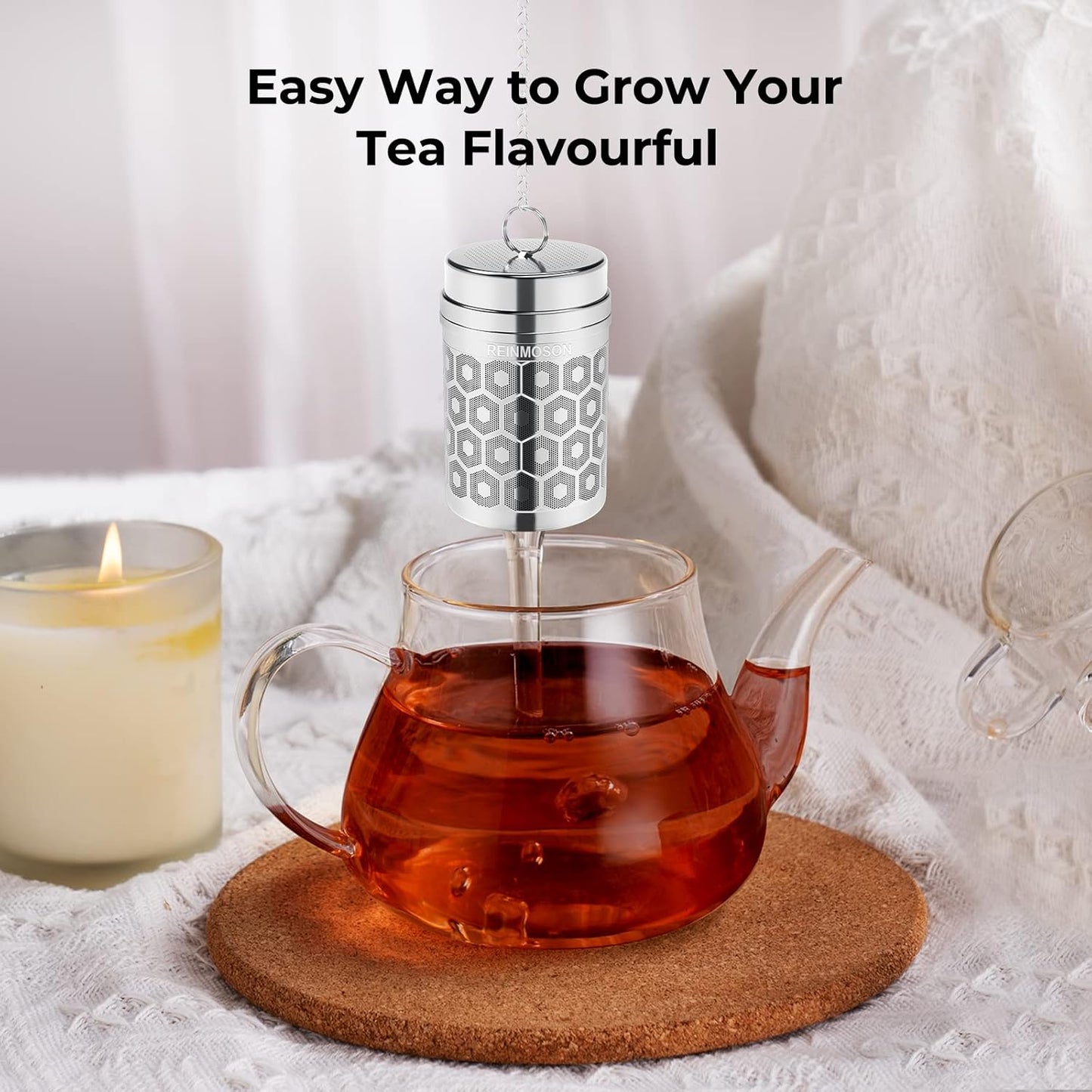 Reinmoson Extra Large Tea Infuser for Loose Tea & Spice Infuser for Cooking, Extra Fine Mesh Tea Strainers, 304 Stainless Steel Steeper for Black Tea, Rooibos, etc