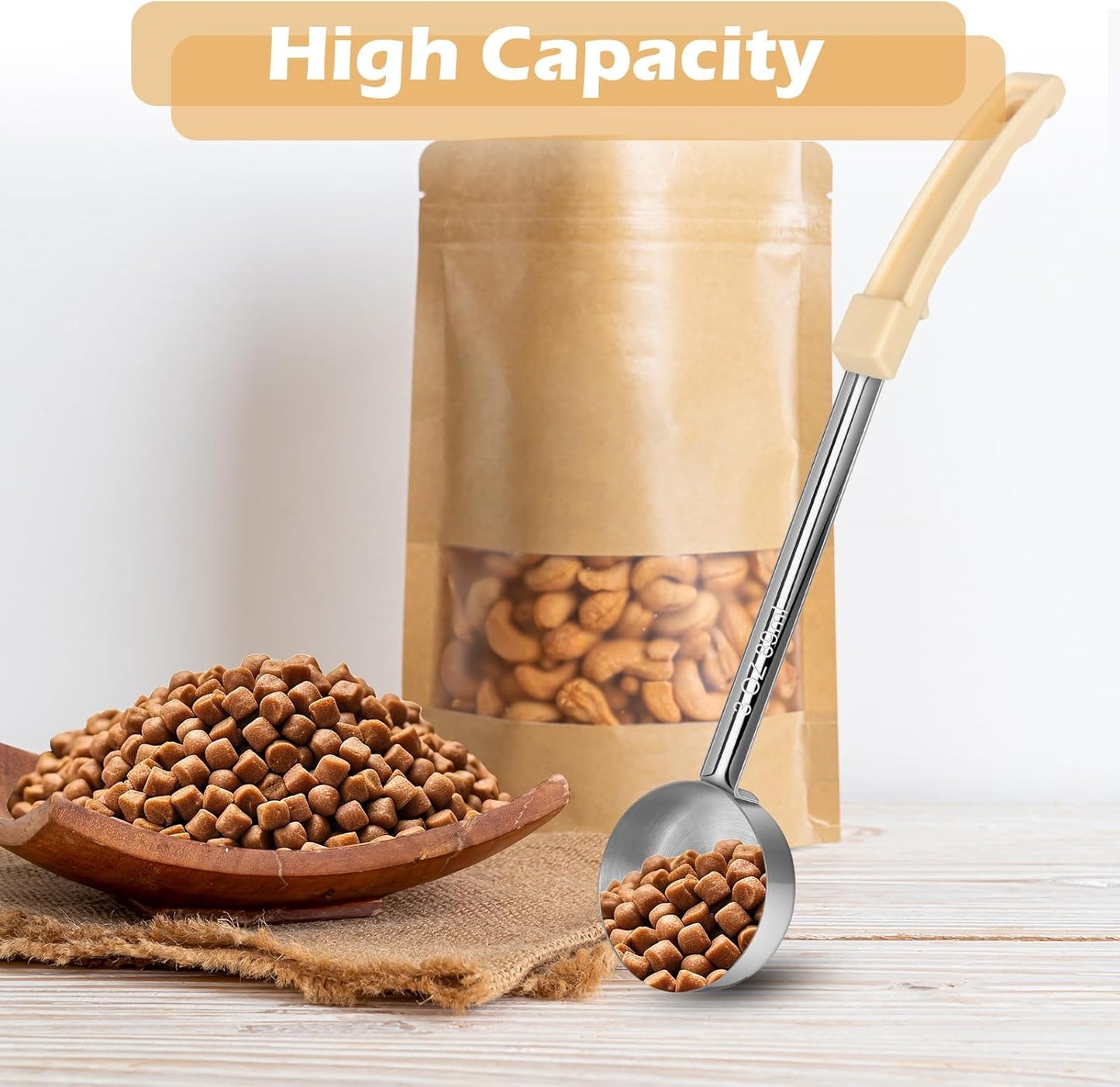 2 Pcs Dog Food Scoop Long Handled Scoops 3/4 Cup Stainless Steel Measuring Cups Portion Control Serving Spoons for Dogs Cats Birds and Rabbits Pet Food Feeding Scoop (3/4 Cup)
