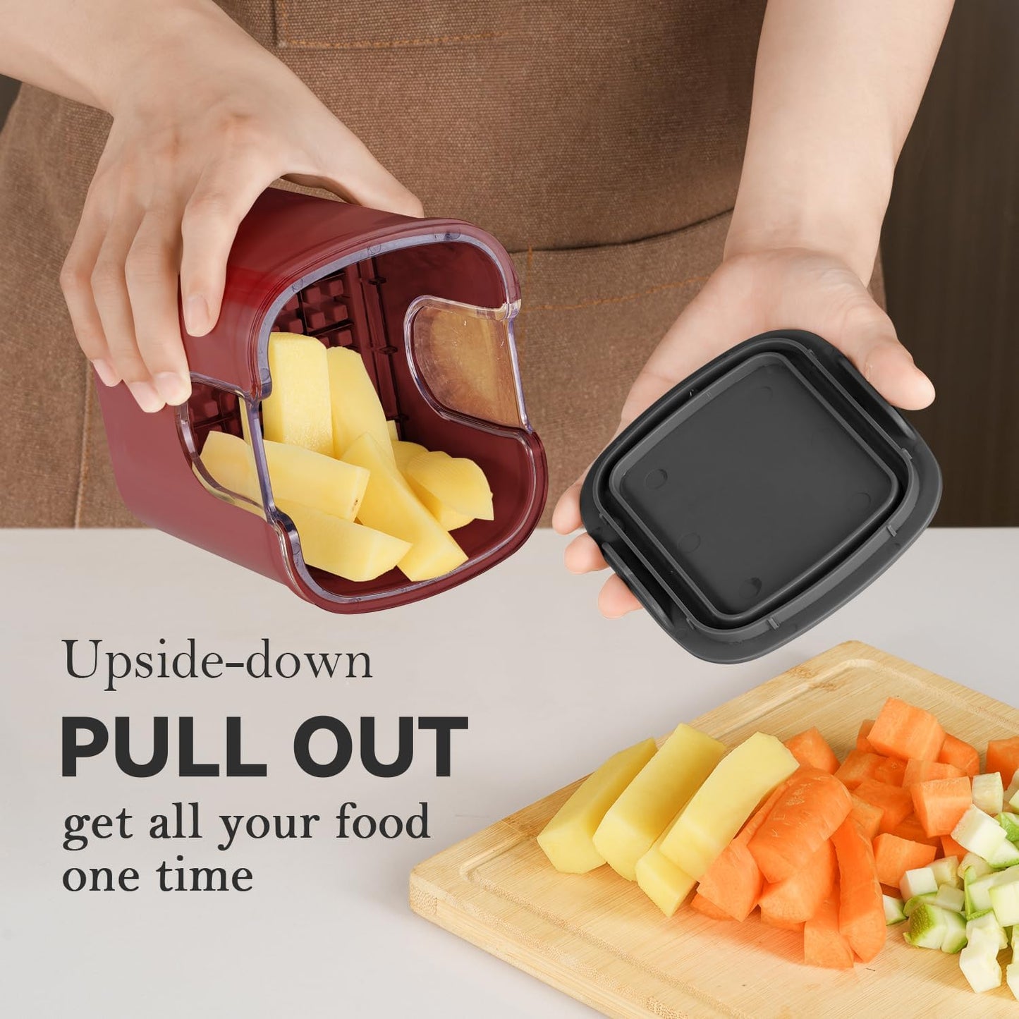 KEOUKE Multifunctional Vegetable Chopper Bowl White - 3 Interchangeable Blades Potato French Fry Cutter with Container & Storage Box Food Chopper Dicer for Cucumber, Tomato, Carrot, Onion