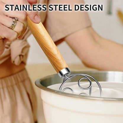 TEEVEA Danish Dough Whisk Stainless Steel for Sourdough Pizza and Bread Baking