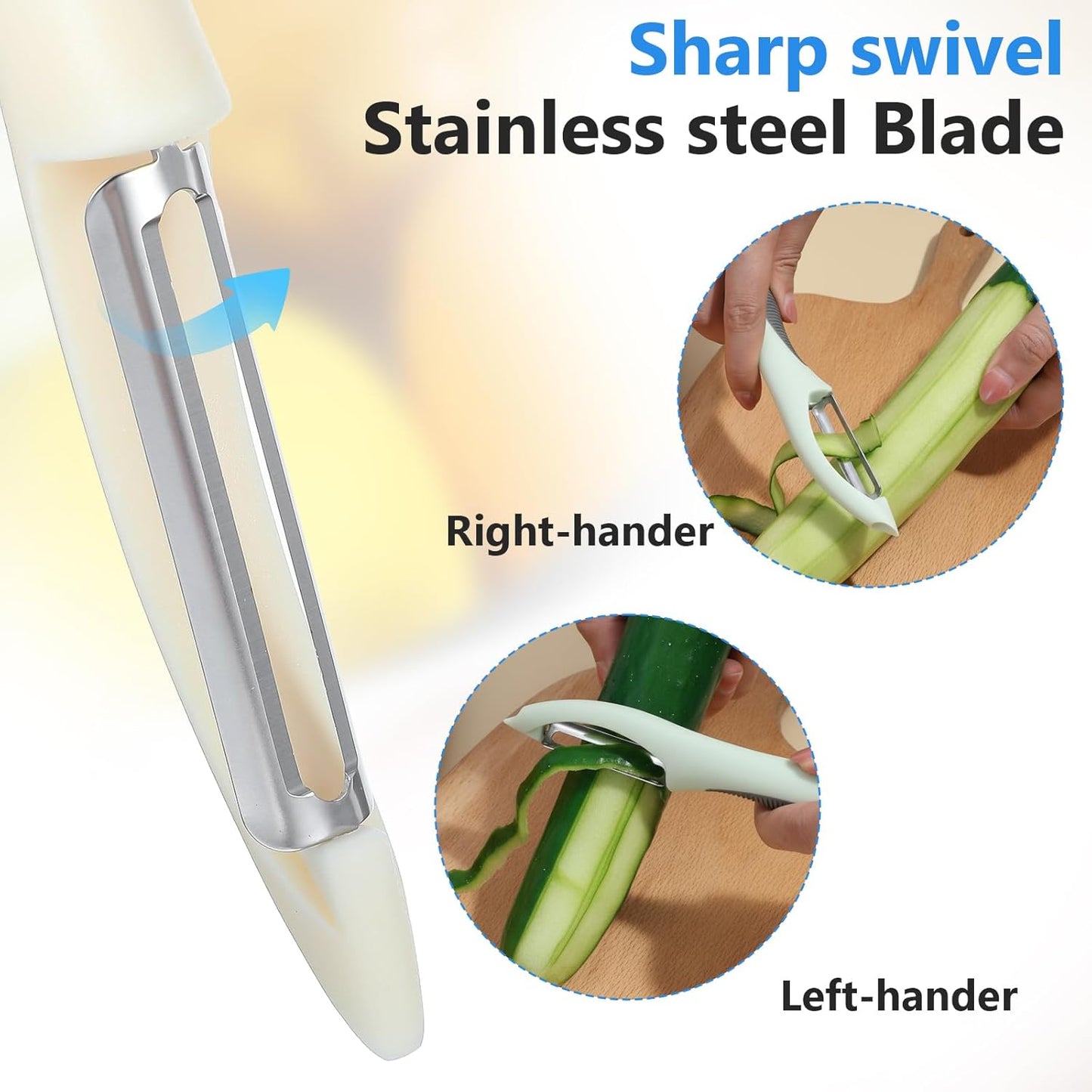 Mabor 2Pcs Stainless Steel Vegetable and Fruit Peeler, Swivel Straight Veggie Peelers for Kitchen Apple Carrot Cucumber Potato with Non-Slip Grip Handle