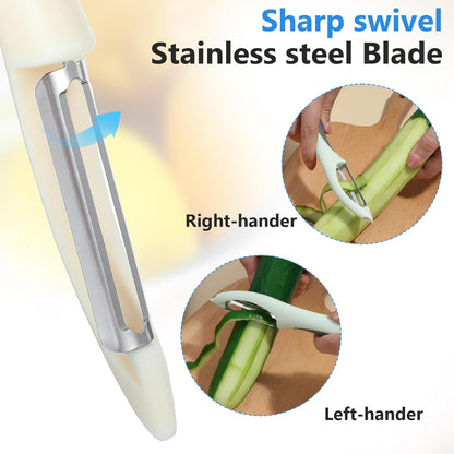 Mabor 2Pcs Stainless Steel Vegetable and Fruit Peeler, Swivel Straight Veggie Peelers for Kitchen Apple Carrot Cucumber Potato with Non-Slip Grip Handle