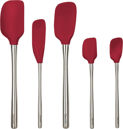Tovolo Stainless Steel Handled Silicone Spatula Set of 5 White, Dishwasher Safe Kitchen Spatula Set for Cooking Baking, Non Toxic BPA Free Silicone Spatula set with Metal Steel Handle