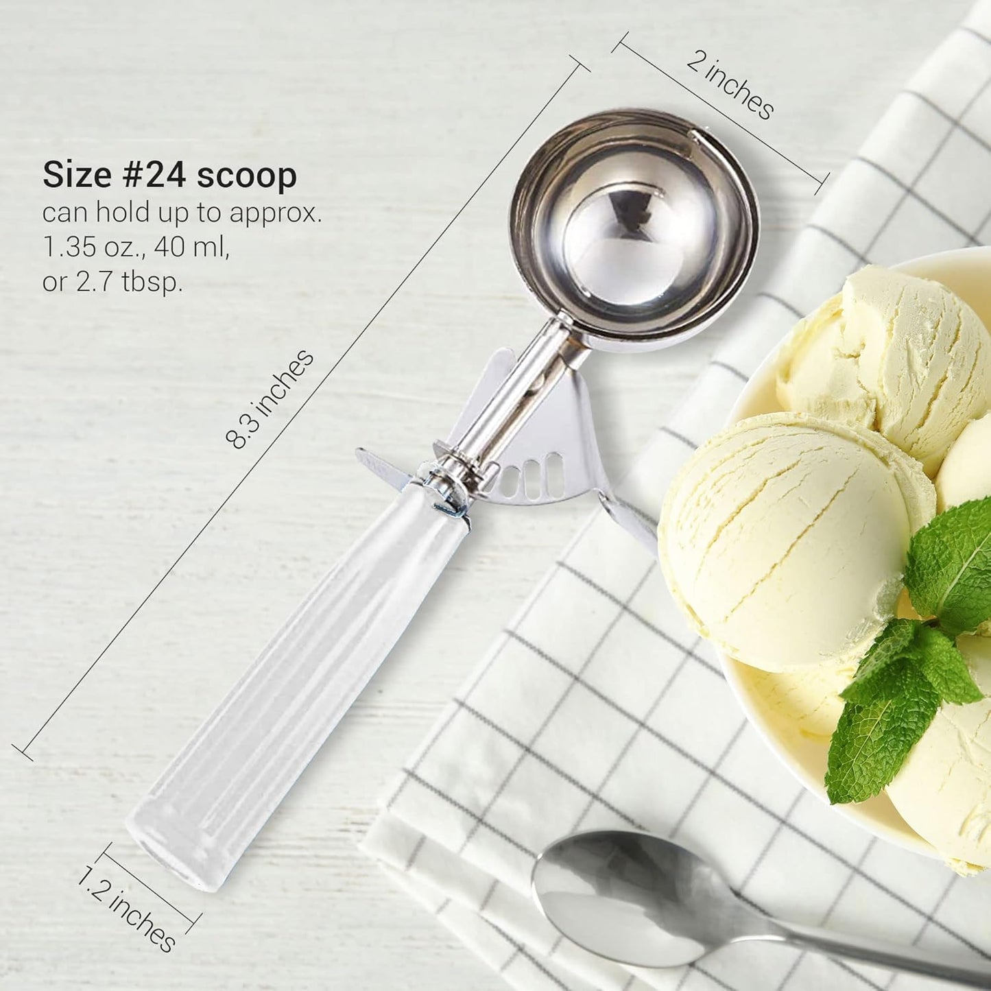 Meadow Lane Trigger Scoop - #24 Size (2-in Diameter) 2.7 Tbsp Capacity, Stainless Steel, Portion Control, Ice-cream & Cookie Dough Scoop, Black