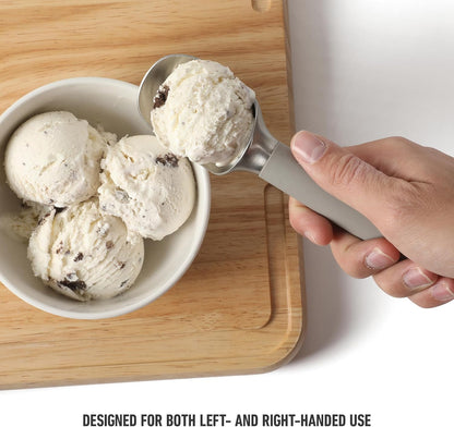 Calphalon Cookie Scoop, Stainless Steel Trigger Scoop for Cookie Dough, Ice Cream & Batter, Portion Control Kitchen Scoop with Release Mechanism, Taupe