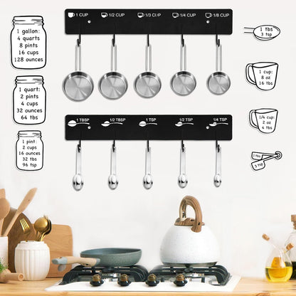 Premium Measuring Cups and Spoons Hanging Rack, Measuring Cup Organizer Rack Suitable for Kitchen Hanging Cups and Spoons, Including Screw and Adhesive Mounting, Cups and Spoons Rack 2pcs