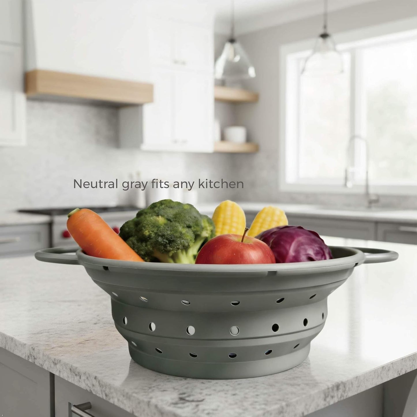 2-Quart Silicone Collapsible Colander – For Kitchen Use, Pasta Strainer, Strainers & Collapsible Strainers (Slate Gray, 2-Quart)