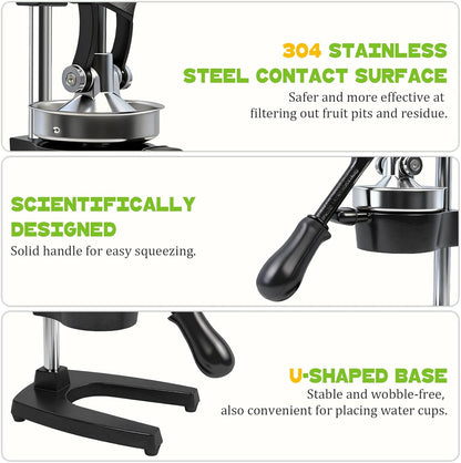 Cast Iron Manual Juicer – Heavy-Duty Hand Press Orange & Lemon Squeezer, Commercial Grade Hand Juicer Press, Easy-to-Clean Fruit Press (Black)