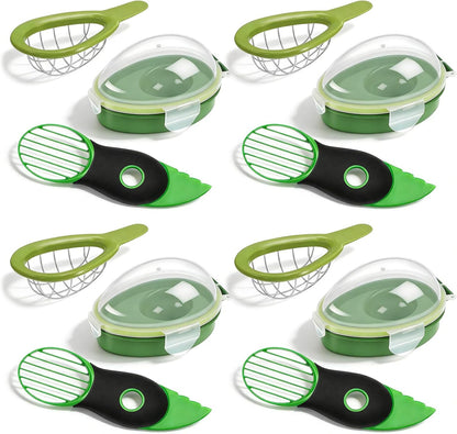 Avocado 3 Piece Set, Includes Avocado Slicer, Cutter and Airtight Storage Container, Dishwasher Safe Tool for Slicing, Dicing and Keeping Avocados Fresh