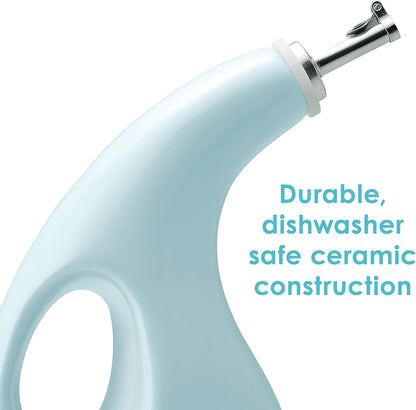 Rachael Ray 48467 Ceramic EVOO Oil and Vinegar Dispensing Bottle with Spout, 24 Ounce - Agave Blue