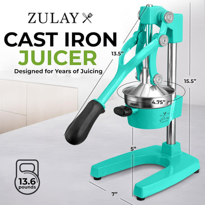 Zulay Kitchen Cast Iron Juicer - Heavy Duty Manual Juicer with Detachable Strainers for Easy Cleaning, Orange Juice Press for Citrus Fruits, Perfect for Bartenders, Juice Lovers & Health Enthusiasts