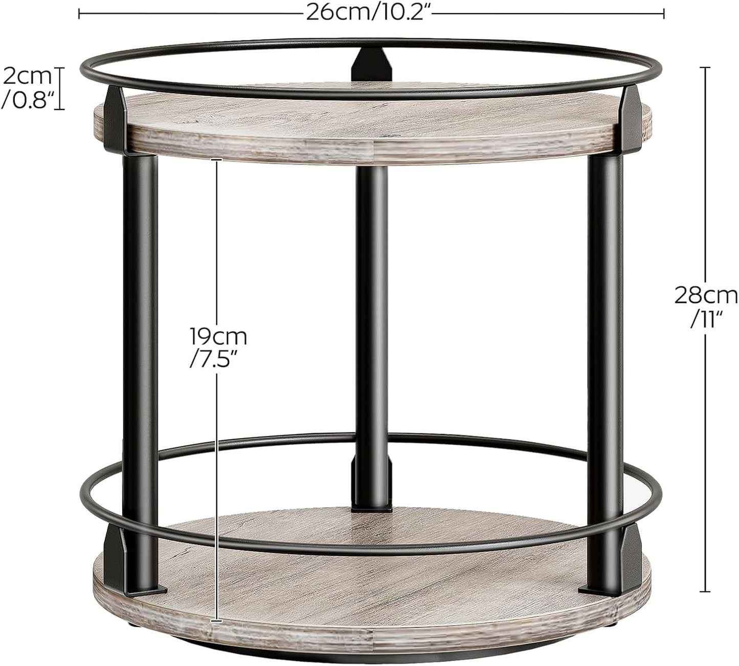 YATINEY Lazy Susan Organizer, Rotating Spice Rack, 2 Tier Spice Turntable Organizer, Industrial Turntable Spice Holder, for Kitchen Countertop and Cabinet, Compact and Versatile, Rustic Brown SR22BR
