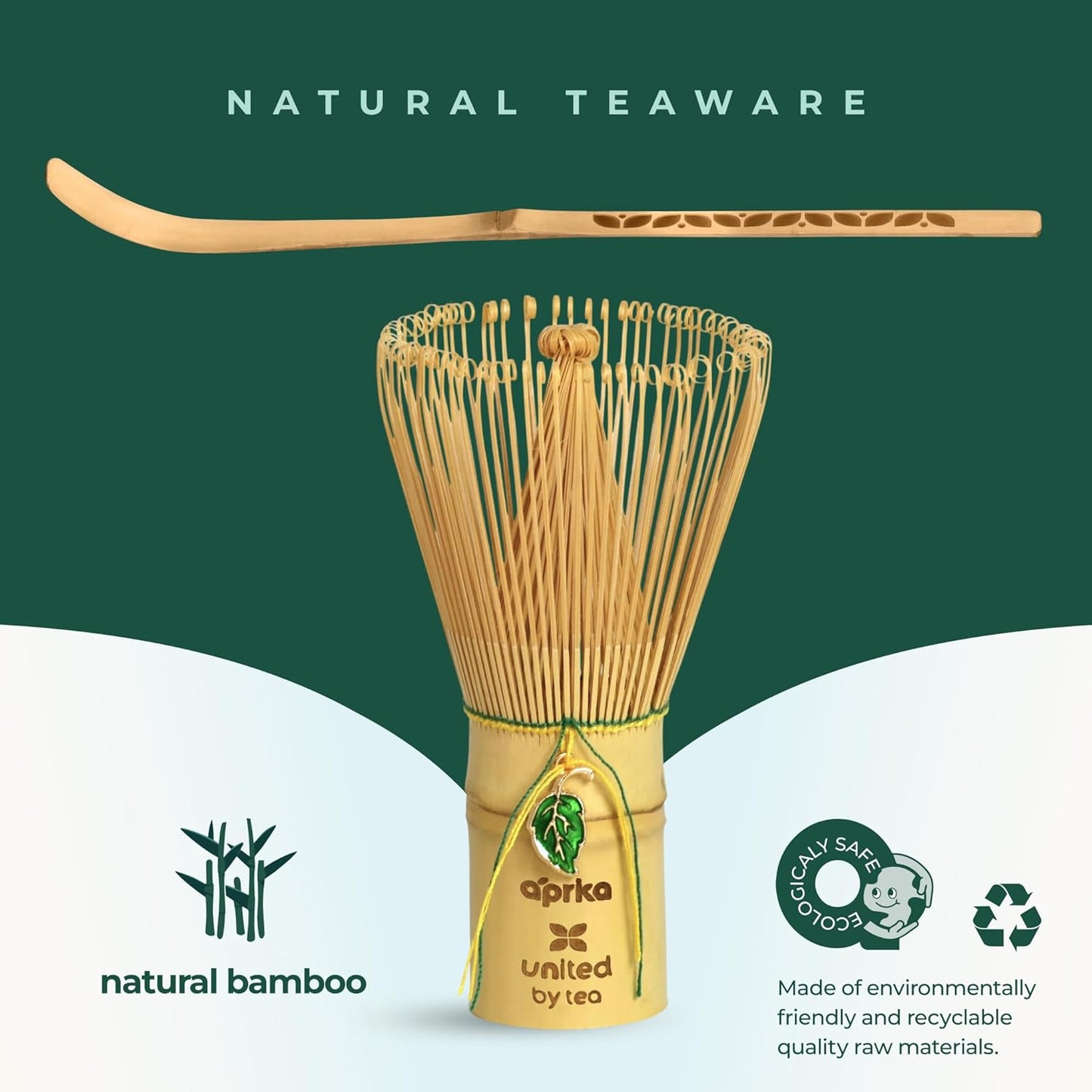 Aprika Life Matcha Bamboo Whisk Set with Holder | 100 Prong Chasen, Bamboo Scoop & Glass Whisk Holder | Matcha Whisk and Holder Starter Kit