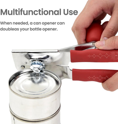 Manual Can Opener with Magnet, Heavy Duty Hand Can and Bottle Opener with Stainless Steel Blade and Rubber Grip, Smooth Cutting Hand Can Openers for Senior, Magnetic Lid Remover Kitchen Tool (Black)