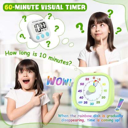 HIPPIH Visual Timer for Kids - 60 Minute Pomodoro Timers for Classroom Kitchen Office, Countdown Kids Timer Clock with Rainbow Disk, Desk Time Management Tool for Toddler with Silent Operation, Blue