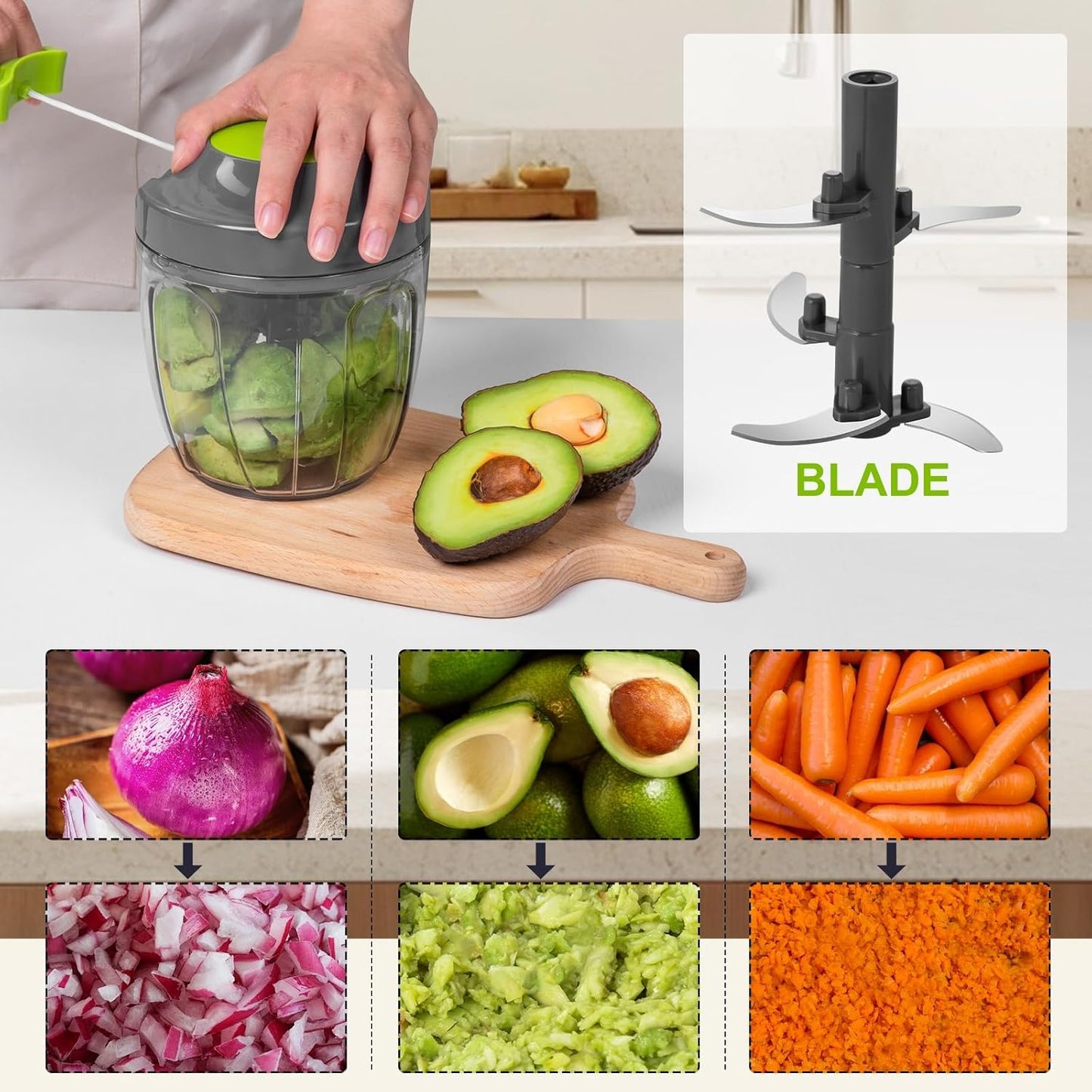 Manual Food Processor Vegetable Chopper, Portable Hand Pull String Garlic Mincer Onion Cutter for Veggies, Ginger, Fruits, Nuts, Herbs, etc.,500ml