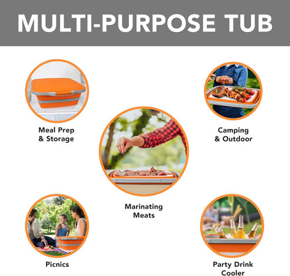 Collapsible Cutting Board(2.11 Gal/8L), BBQ Prep Tub with Locking Lid, Foldable Camping Sink with Colander, Multifunction Dish Basin for Kitchen, Bowl, Vegetable and Fruit, Storage Basket for Picnic
