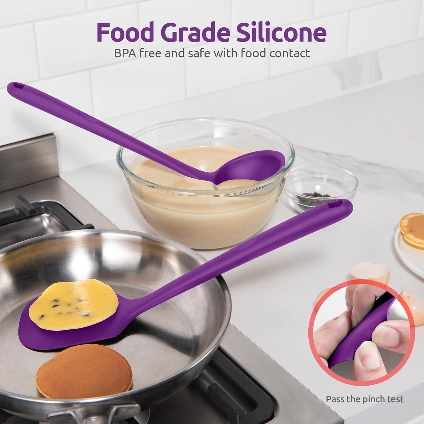 Silicone Kitchen Cooking Utensil Set: U-Taste High Heat Resistant 13.6in Long Kitchen Gadgets, BPA Free Non Stick Rubber Cook Accessories For Stir Frying, Serving, Basting, Mixing (5 Pieces, Black)