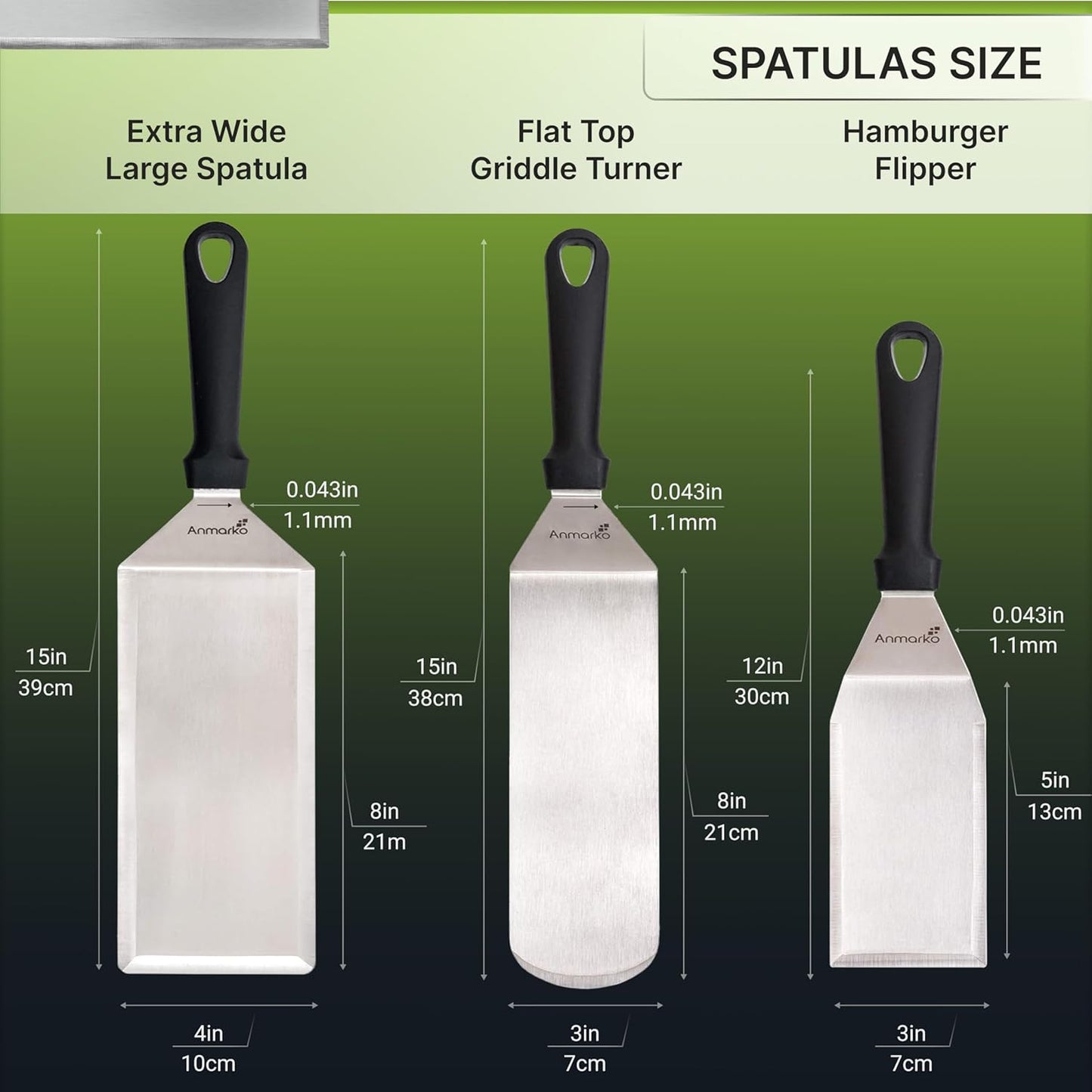 Stainless Steel Metal Spatula Set - Teppaniyaki Spatulas - Griddle Scraper Flat Spatula Pancake Flipper Hamburger Turner - Metal Utensil great for BBQ Grill Flat Top Cast Iron Griddle Accessories